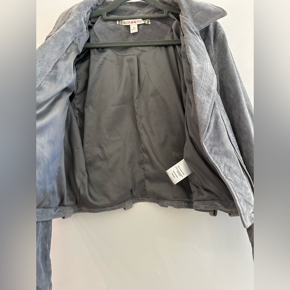 Chelsea & Violet Gray Suede Leather Moto Motorcycle Jacket Women’s Lined size M - Picture 6 of 13